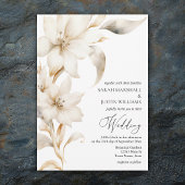 Elegante Beige en Witte Waterverf Bloemen Aankondi Aankondiging