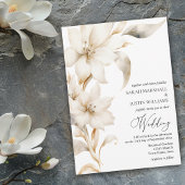 Elegante Beige en Witte Waterverf Bloemen Aankondi Aankondiging