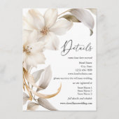 Elegante Beige en Witte Waterverf Bloemenbruiloft Informatiekaartje (Voorkant)