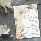 Elegante Beige en Witte Waterverf Bloemenbruiloft Informatiekaartje