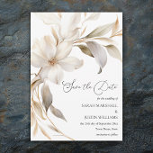 Elegante Beige en Witte Waterverf Bloemenbruiloft Save The Date