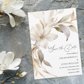 Elegante Beige en Witte Waterverf Bloemenbruiloft Save The Date