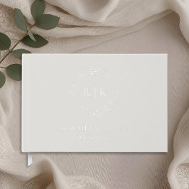 Elegante Beige en Zilveren Blad Monogram Bruiloft Gastenboek