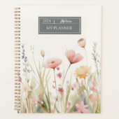 Elegante Beige Flora Waterverf Wildflower Planner (Voorkant)