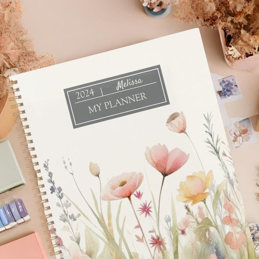 Elegante Beige Flora Waterverf Wildflower Planner
