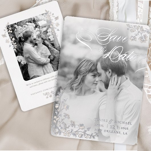 Elegante Beige Floral Save the Date Folie Uitnodiging