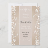 Elegante Beige Floral Swirl Wedding Kaart (Voorkant)
