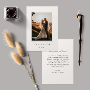 Elegante Beige Foto Bruiloft Bedankkaart