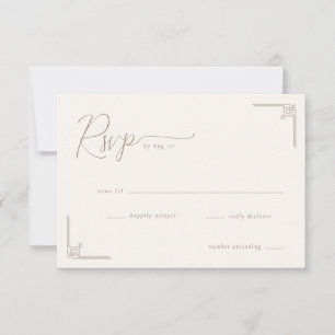 Elegante Beige Geometrische RSVP Kaartje