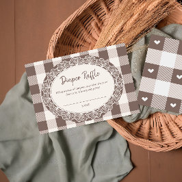 Elegante Beige Geruite Baby Shower Luier Raffle Informatiekaartje