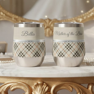 Elegante Beige Geruite Moeder-van-de-Bruid Aandenk