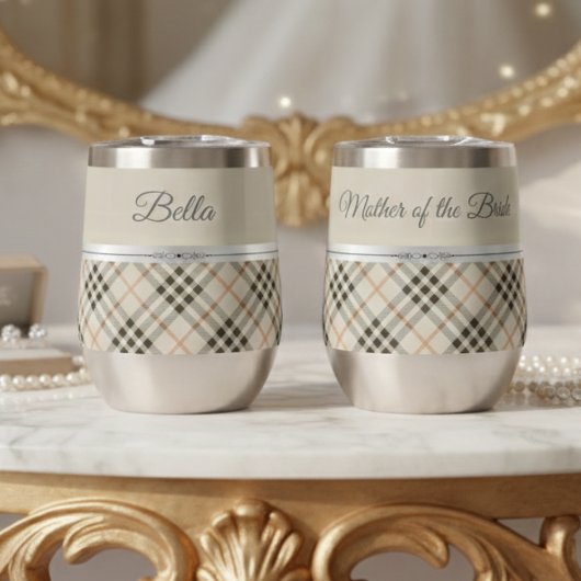 Elegante Beige Geruite Moeder-van-de-Bruid Aandenk