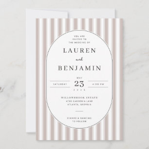 Elegante Beige Gestreepte Trouwuitnodiging Kaart