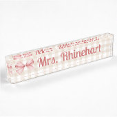 Elegante Beige Gingham met Bow Accent Custom Naambordje