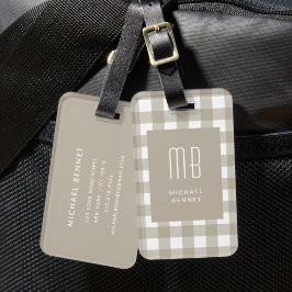 Elegante Beige Gingham Monogram Bagagelabel