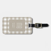 Elegante Beige Gingham Monogram Bagagelabel (Voorkant horizontaal)