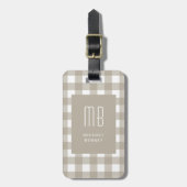 Elegante Beige Gingham Monogram Bagagelabel (Voorkant verticaal)