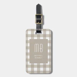 Elegante Beige Gingham Monogram Bagagelabel
