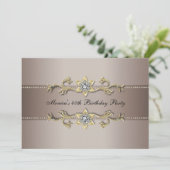 Elegante Beige Gold 40e verjaardag uitnodiging vee (Staand voorkant)