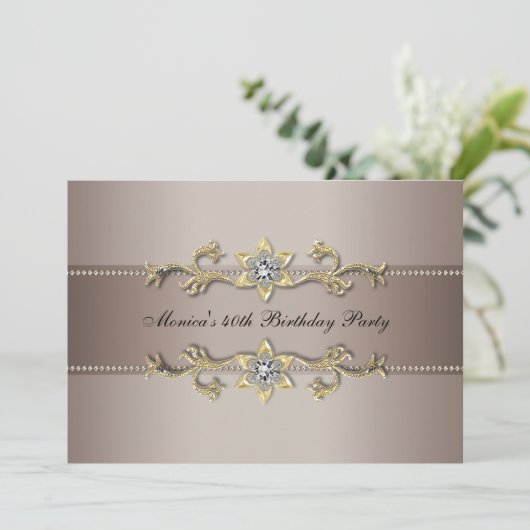 Elegante Beige Gold 40e verjaardag uitnodiging vee (Staand voorkant)