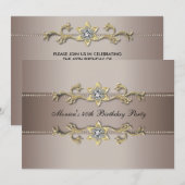 Elegante Beige Gold 40e verjaardag uitnodiging vee (Voorkant / Achterkant)