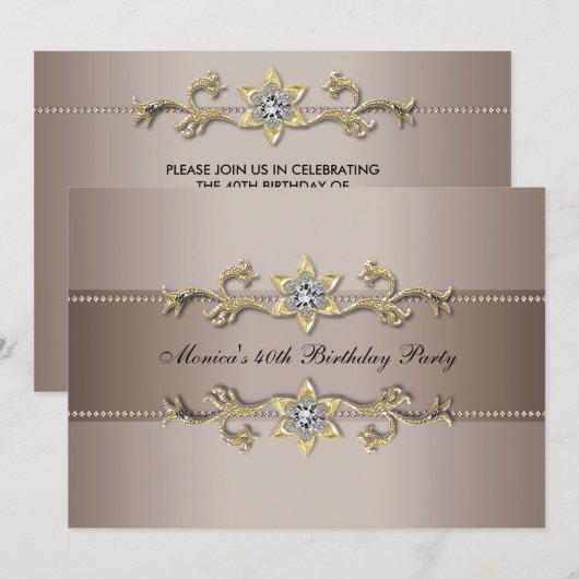 Elegante Beige Gold 40e verjaardag uitnodiging vee (Voorkant / Achterkant)