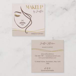 Elegante Beige & Goud Make-up artiest Zakelijke Ka Vierkante Visitekaartje