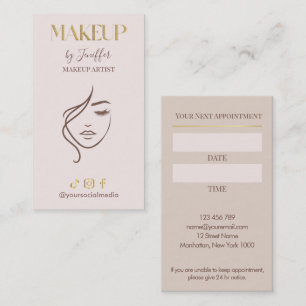 Elegante Beige & Goud Make-up Artist Afspraak Afsprakenkaartje