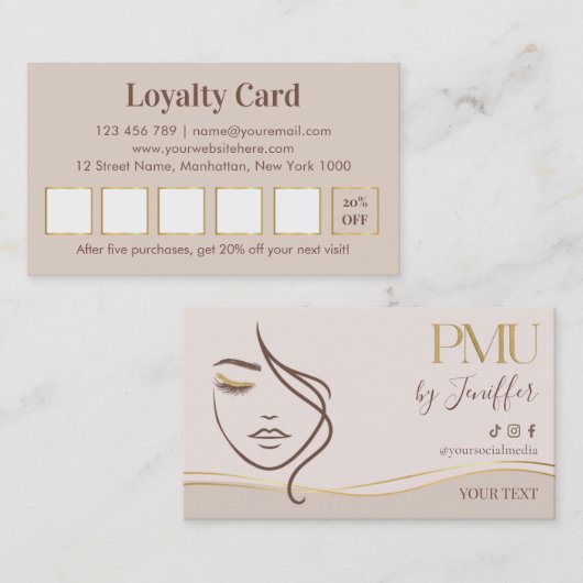 Elegante Beige & Goud PMU Loyalty (Voorkant / Achterkant)