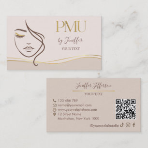 Elegante Beige & Goud PMU Zakelijke kaart Visitekaartje