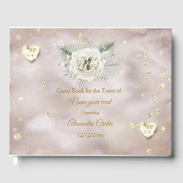 Elegante Beige Goud Witte Roos Harten Roos Bloem Gastenboek