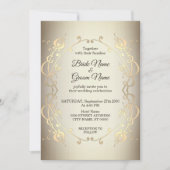 Elegante Beige Gouden Bloemen Bruiloftsinvitation Kaart (Voorkant)