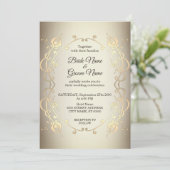 Elegante Beige Gouden Bloemen Bruiloftsinvitation Kaart (Staand voorkant)