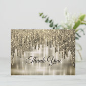 Elegante beige gouden druipende glitter bedankkaart (Staand voorkant)
