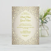 Elegante Beige Gouden Trouw Uitnodiging (Staand voorkant)