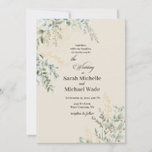 Elegante Beige Groene Huwelijksuitnodiging