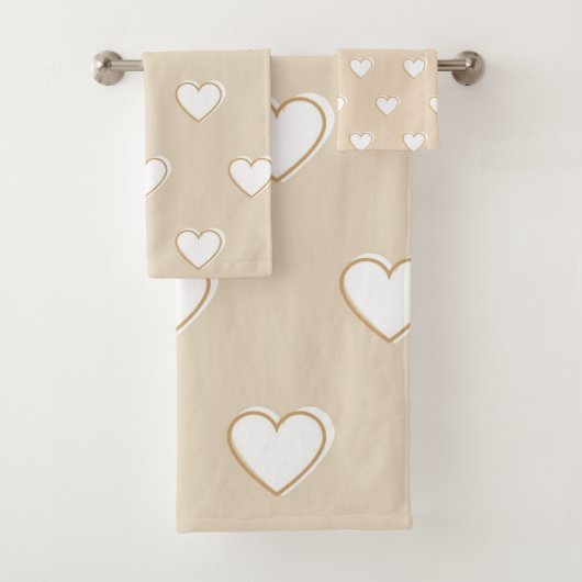 Elegante Beige Heart Pattern Retro Minimalist Bad Handdoek (Insitu)