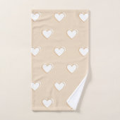 Elegante Beige Heart Pattern Retro Minimalist Bad Handdoek (Handdoek)