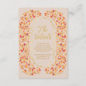 Elegante Beige Herfst Rustiek Bladeren Trouwdetail Informatiekaartje (Voorkant)