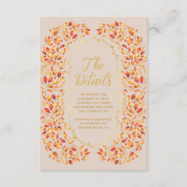 Elegante Beige Herfst Rustiek Bladeren Trouwdetail Informatiekaartje