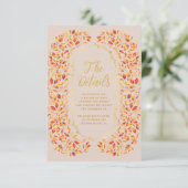 Elegante Beige Herfst Rustiek Bladeren Trouwdetail Informatiekaartje (Staand voorkant)