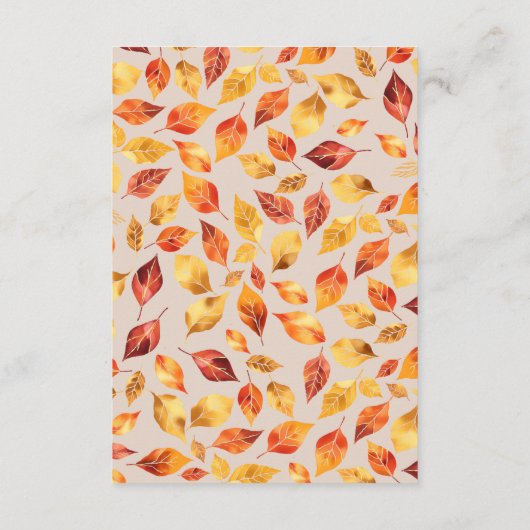 Elegante Beige Herfst Rustiek Bladeren Trouwdetail Informatiekaartje (Achterkant)