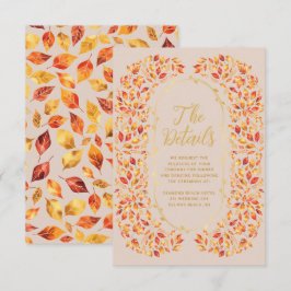 Elegante Beige Herfst Rustiek Bladeren Trouwdetail Informatiekaartje