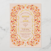 Elegante Beige Herfstbladeren Rustieke Boho Bruilo Folie Uitnodiging (Voorkant)