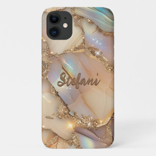 Elegante Beige Holografische Glitter Alcohol Inkt Case-Mate iPhone Case