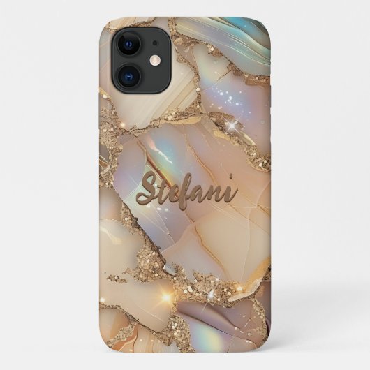 Elegante Beige Holografische Glitter Alcohol Inkt Case-Mate iPhone Case (Achterkant)