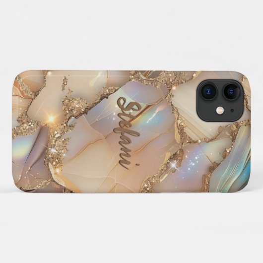 Elegante Beige Holografische Glitter Alcohol Inkt Case-Mate iPhone Case (Achterkant (horizontaal))