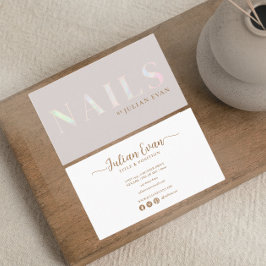 Elegante Beige Holografische Opal Nail Visitekaartje