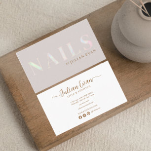 Elegante Beige Holografische Opal Nail Visitekaartje