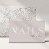 Elegante Beige Holografische Opal Nail Visitekaartje